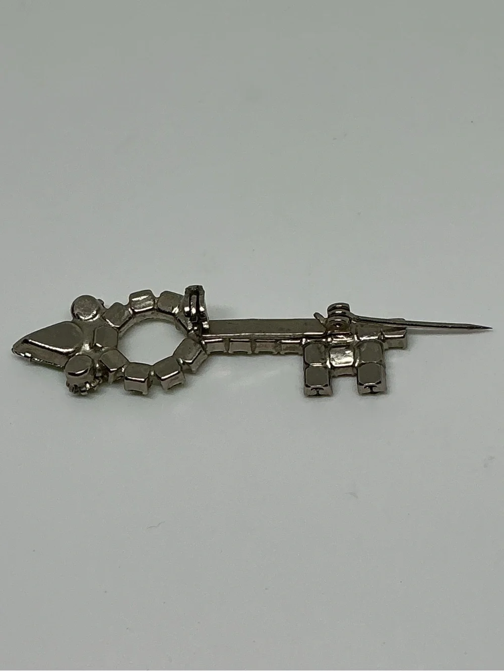 Vintage Green Rhinestone Key Brooch